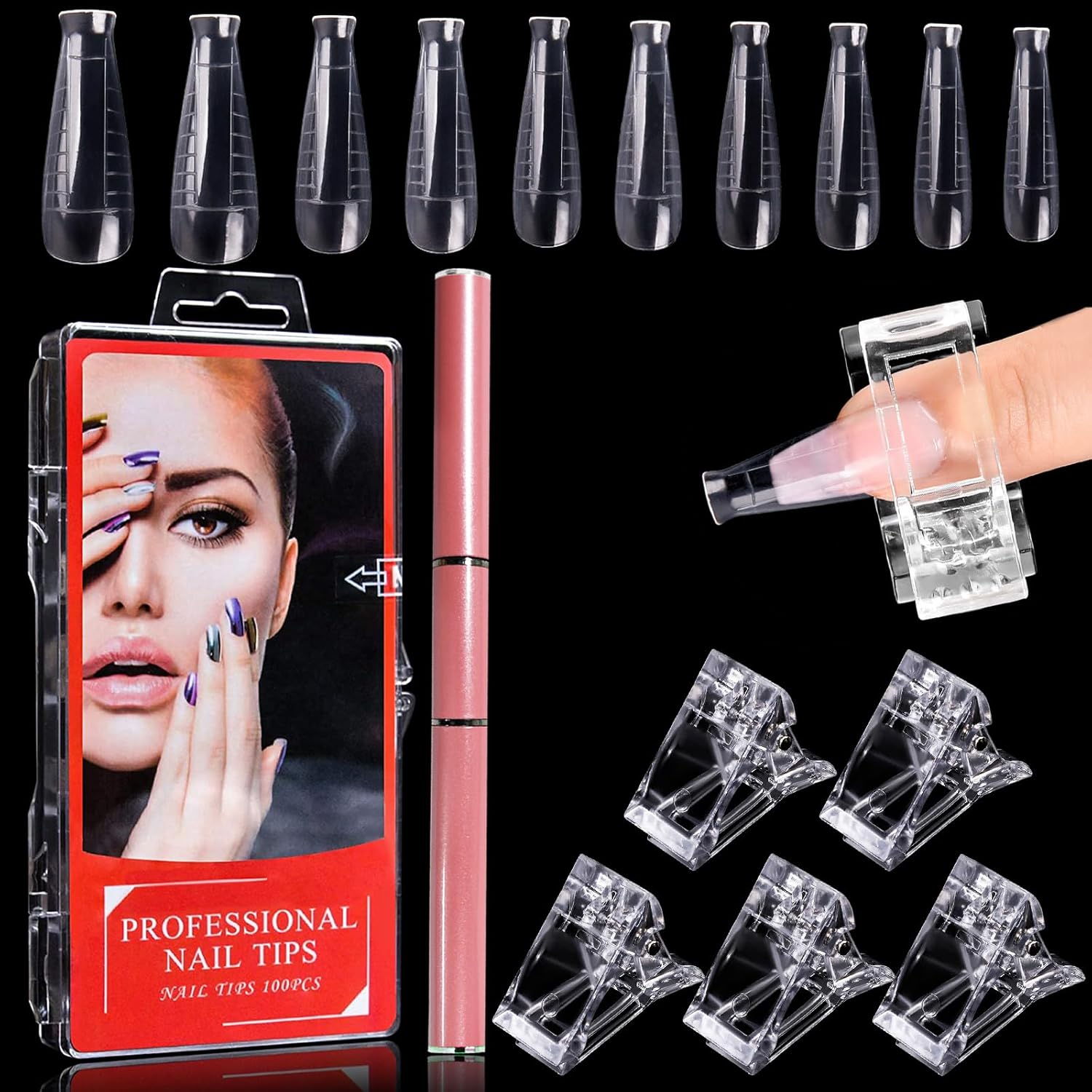 EBANKU 100 T Shape Gel Nail Mold Kit with Dual Acrylic Nail Extension Tools & Accessories image number 1