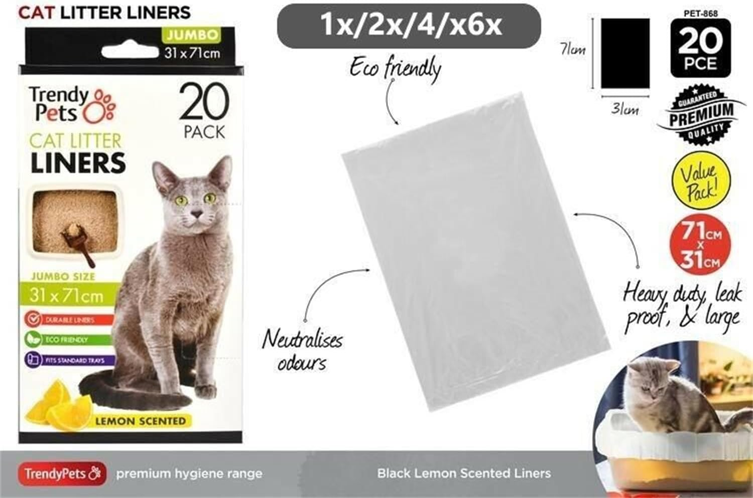 Leona Co 20Pc/Pack Cat Litter Tray Liners, Lemon Scented, 31X71Cm (2)
