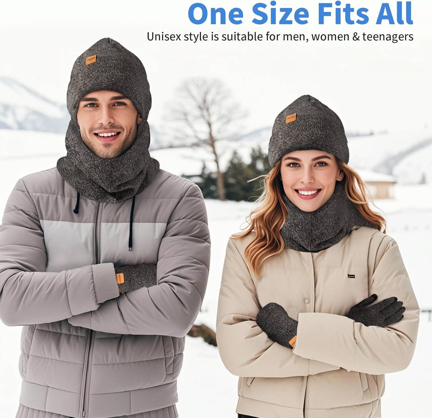 LOKZEER Winter Beanie Gloves Scarf Set: Men Women Warm Hat Scarves with Thermal Wool Lining. Knit Beanies Neck Warmer and Touchscreen Gloves 3 in 1 (One Size) - Grey image number 6