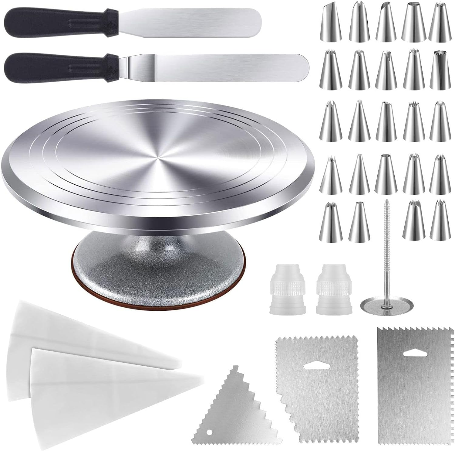 Maxkon Aluminium Alloy Revolving Cake Stand 30Cm Cake Turntable 35Pcs Decorating Supplies Kit Rotating Stand Baking Tools Aluminium Piping Tip Icing Spatula Pastry Bag Flower Nail image number 3