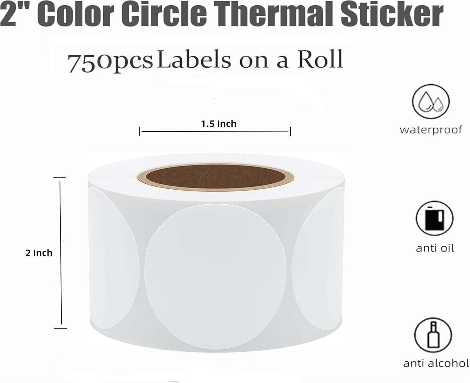 Hybsk 2 Inch round Thermal Labels 750 Pcs Circle Thermal Stickers Self-Adhesive Waterproof Dot Stickers for Barcodes,Name Tag & Warehouses Compatible with MUNBYN Rollo Phomemo Etc Printers (White) image number 2