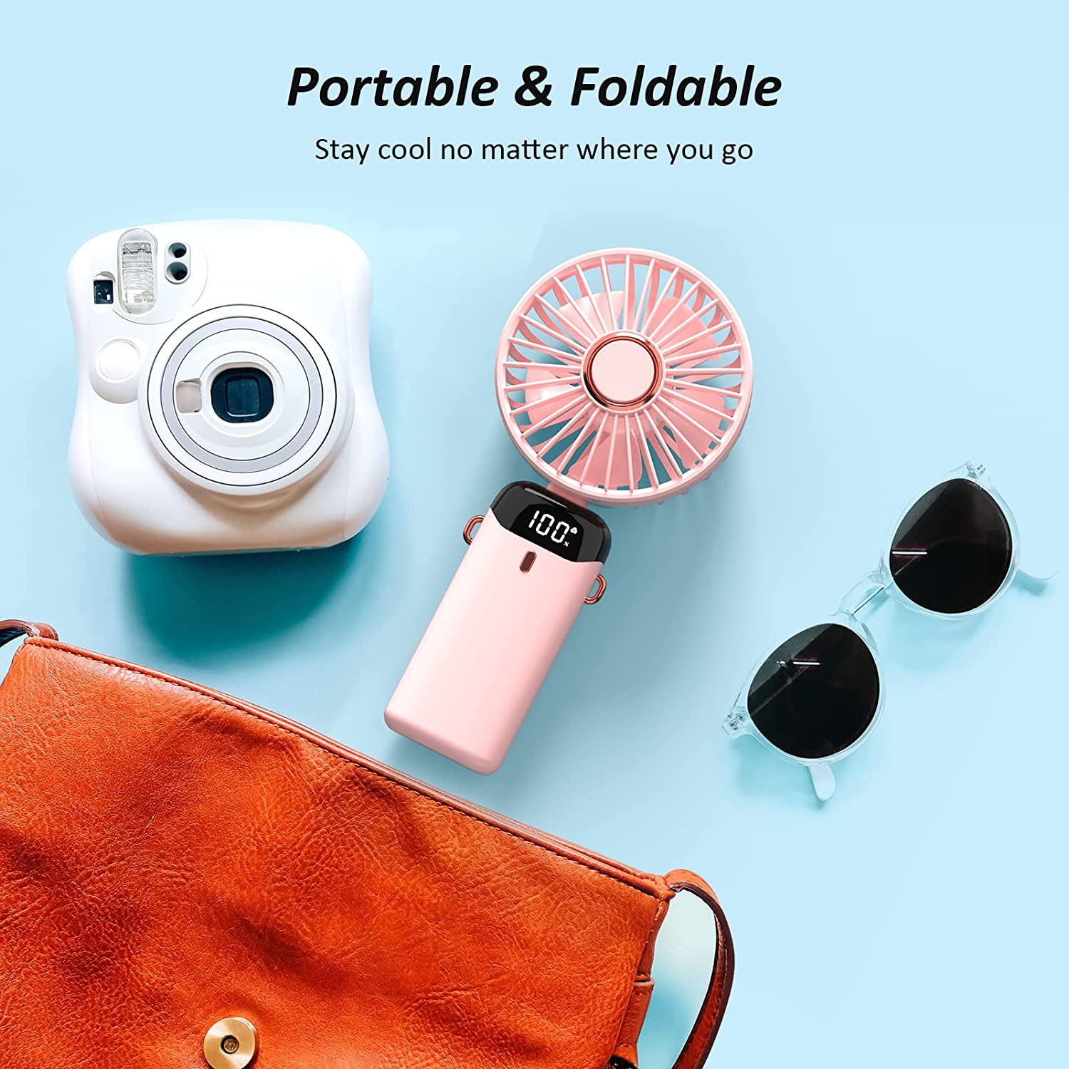 Personal Fan, Portable Hanging Neck Fan, 4000Mah USB-C Rechargeable 5-Speed Modes Powerful Desktop Fan with Base, Max 16H Run Time, Adjustable Lanyard and Bracket Hands-Free Cooling Fan-Pink image number 6