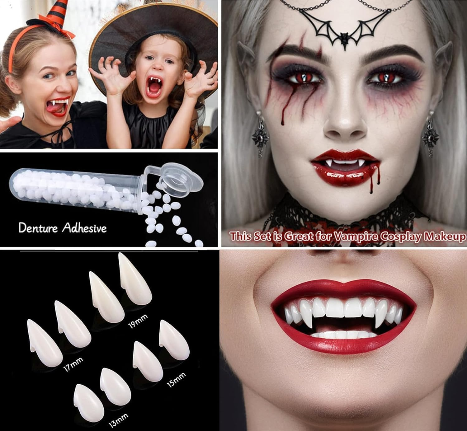 Fake Blood Spray, (60ML) Halloween Fake Blood with 15Mm Vampire Teeth, Vampire Blood Zombie Makeup Halloween SFX Makeup for Blood Splatter Costume,Zombie,Vampire and Monster Dress up Cosplay image number 4