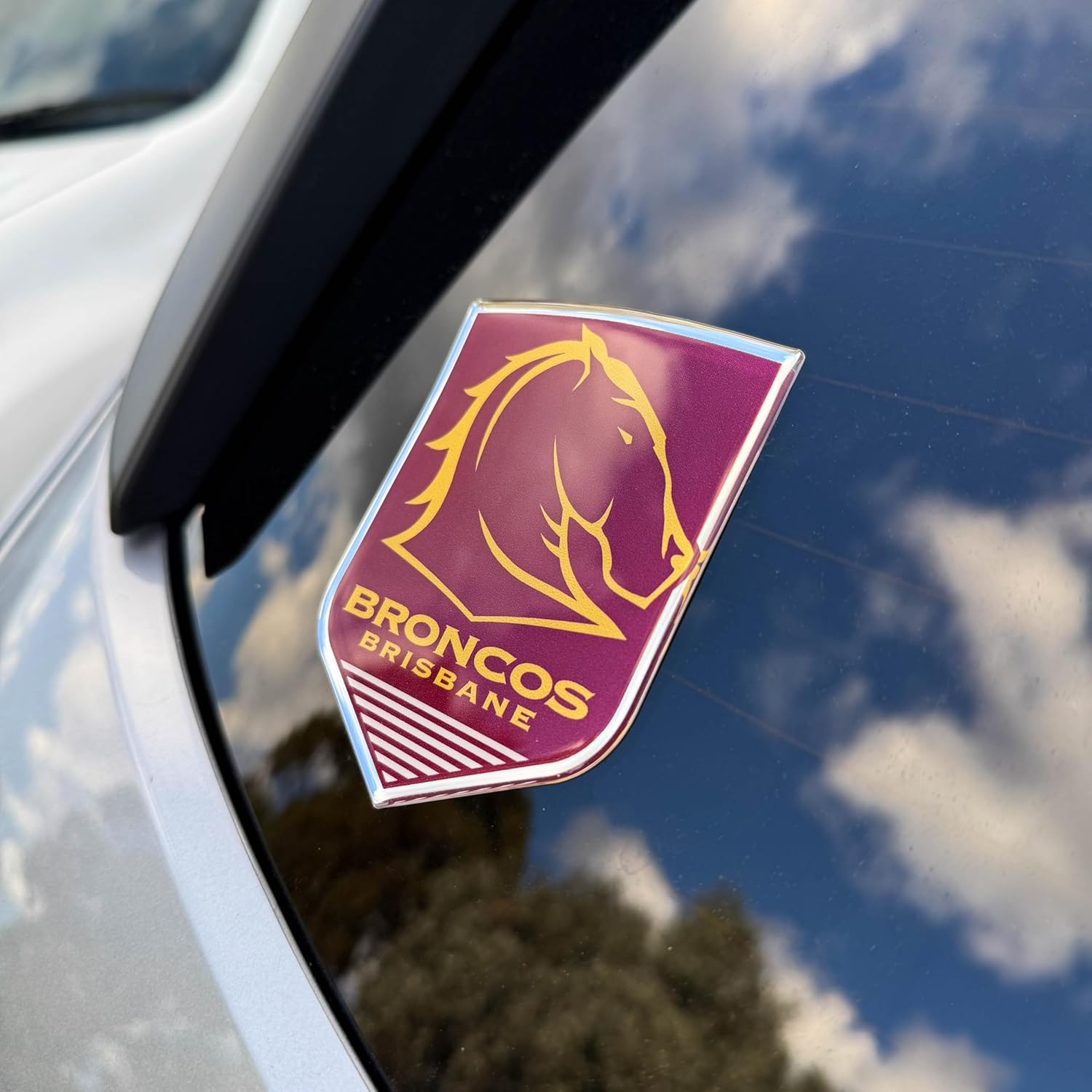 Fan Emblems Broncos Car Decal &bull; Brisbane Broncos Clear Resin Coated Chrome Auto Sticker - Size: 97 X 76 X 2Mm &bull; Officially Licensed NRL Car Accessories image number 2