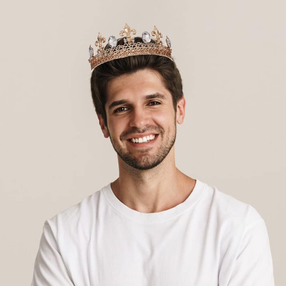 Eforcase King Crown for Men Royal Crown Costume Accessory Tiara Baroque Vintage Tiaras Birthday Party round Crowns image number 2