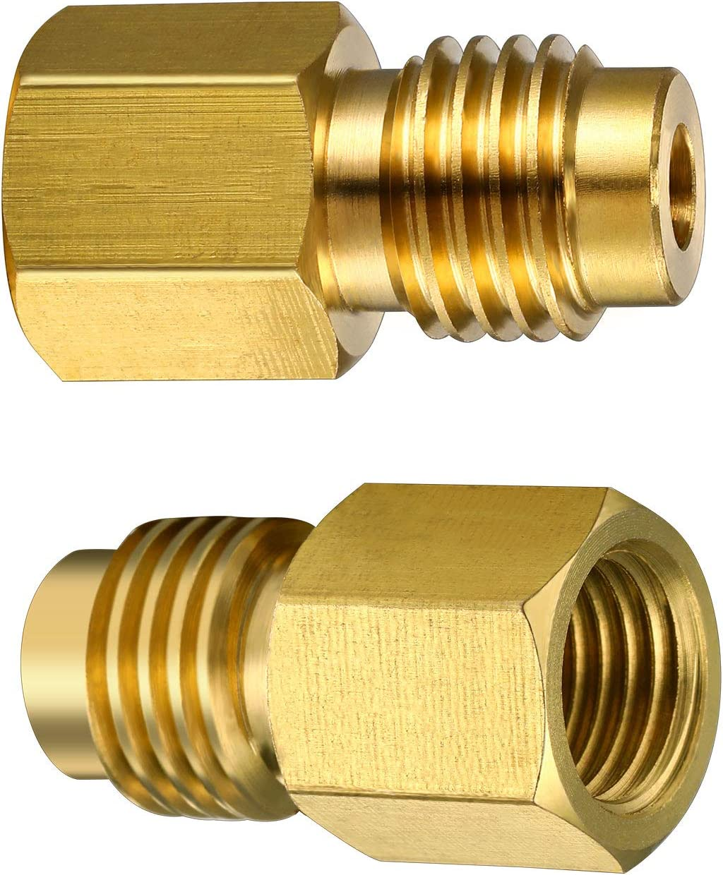 4 Pieces 6015 R134A Brass Refrigerant Tank Adapter to R12 Fitting Adapter 1/2 Female Acme to 1/4 Male Flare Adaptor Valve Core and 6014 Vacuum Pump Adapter 1/4 Inch Flare Female to 1/2 Inch Acme Male image number 3