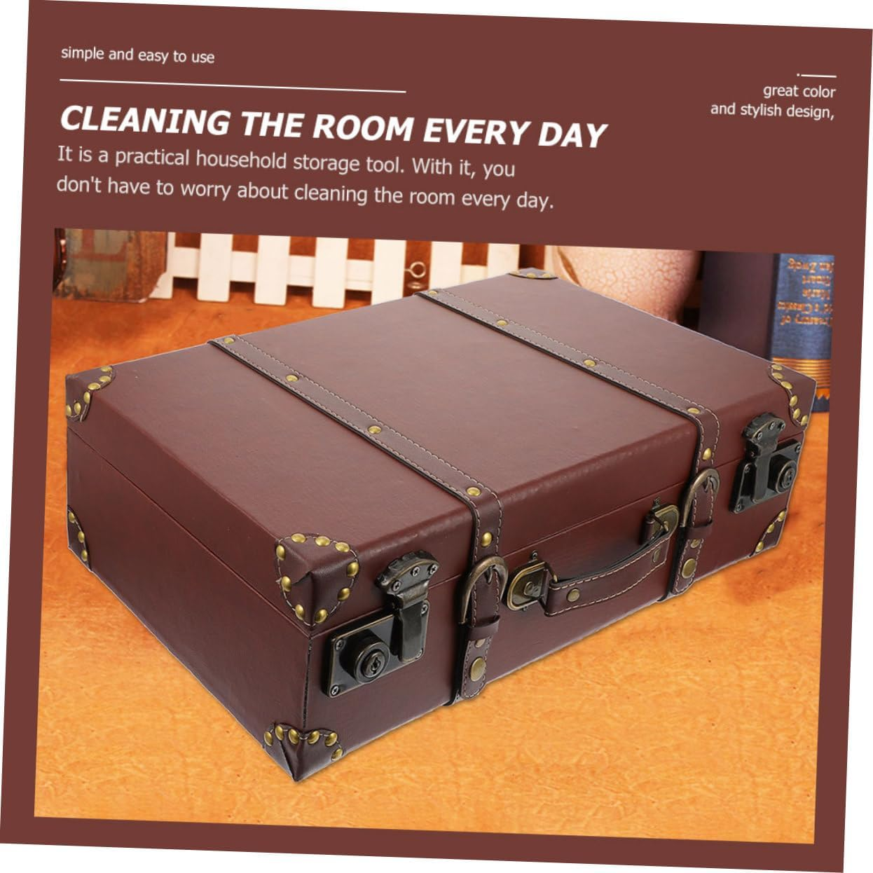 Vintage Suitcase Decorative Storage Box Straps Small Size Retro Photo Prop for Home D&eacute;cor image number 6