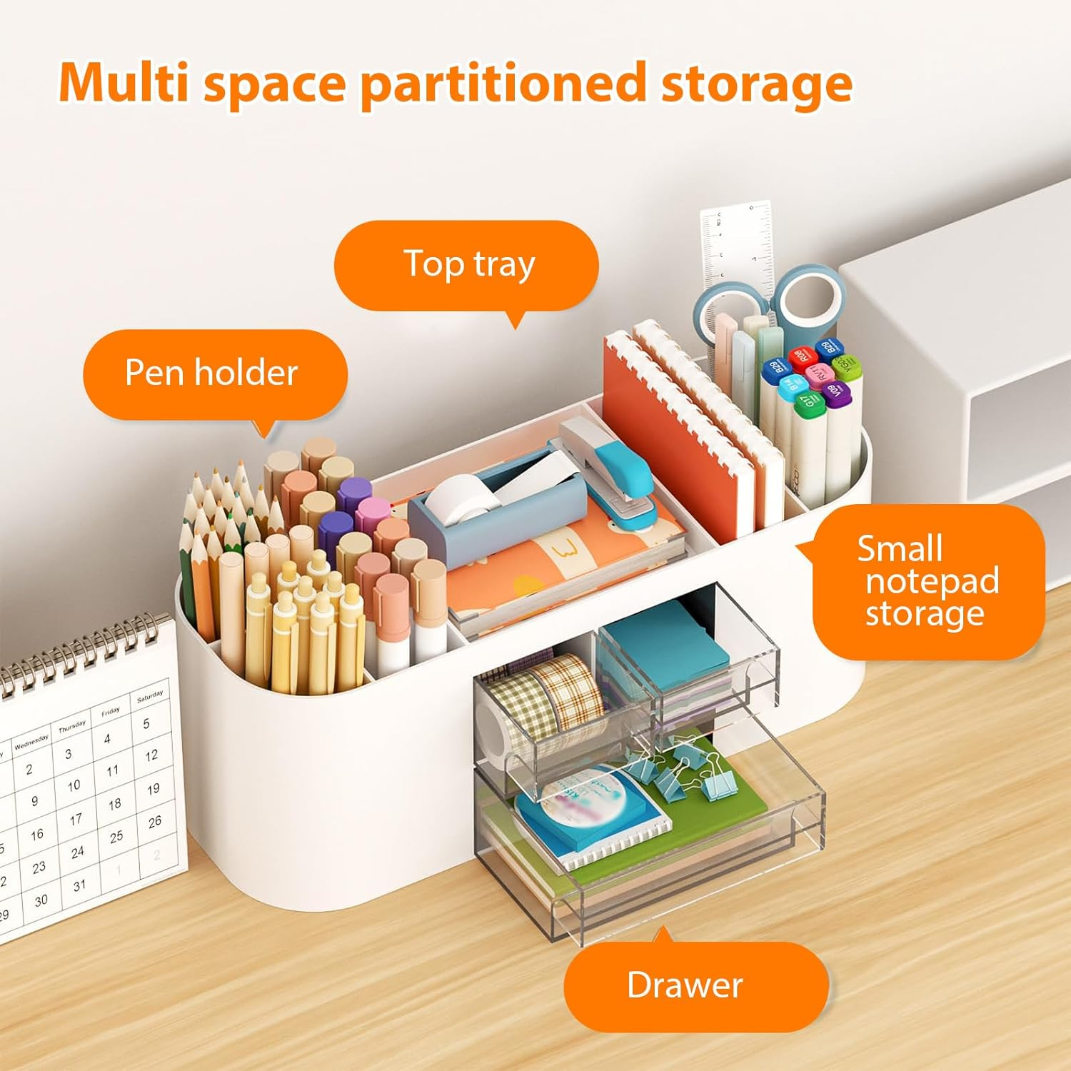 Pen Organizer with 3 Drawer, Desk Organizer, Plastic Desktop Pen Pencil Cardholder Storage Box for Desk, Cute Desk Accessories