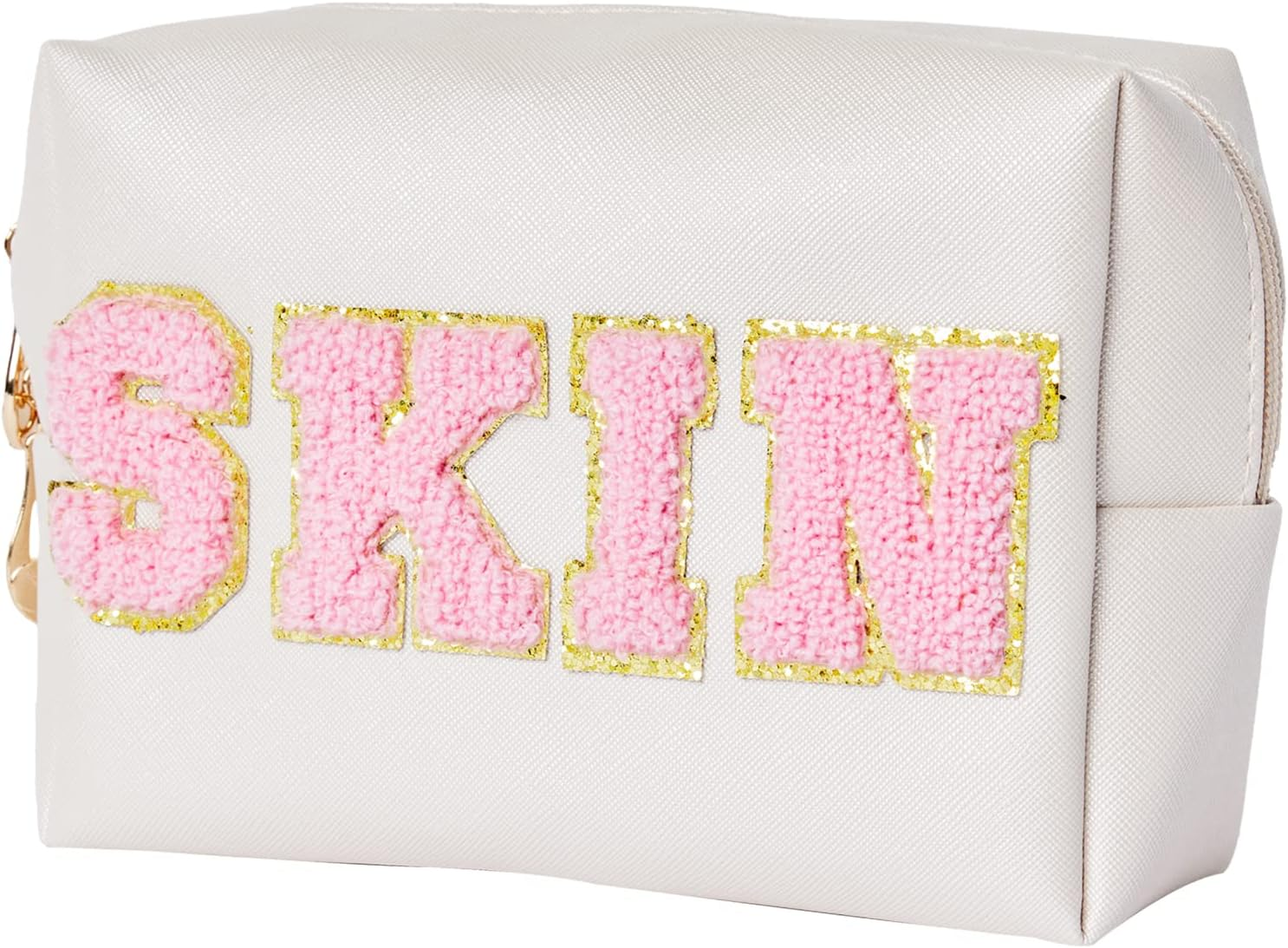 Preppy Patch Stuff Portable Makeup Bag Bulk Pu Leather Cosmetic Bag Waterproof Travel Organizer Zipper Pouch Storage Purse for Women Girls Gift, Hzb-Js-Stuff-1, ZJ2463, Burskit Preppy Patch