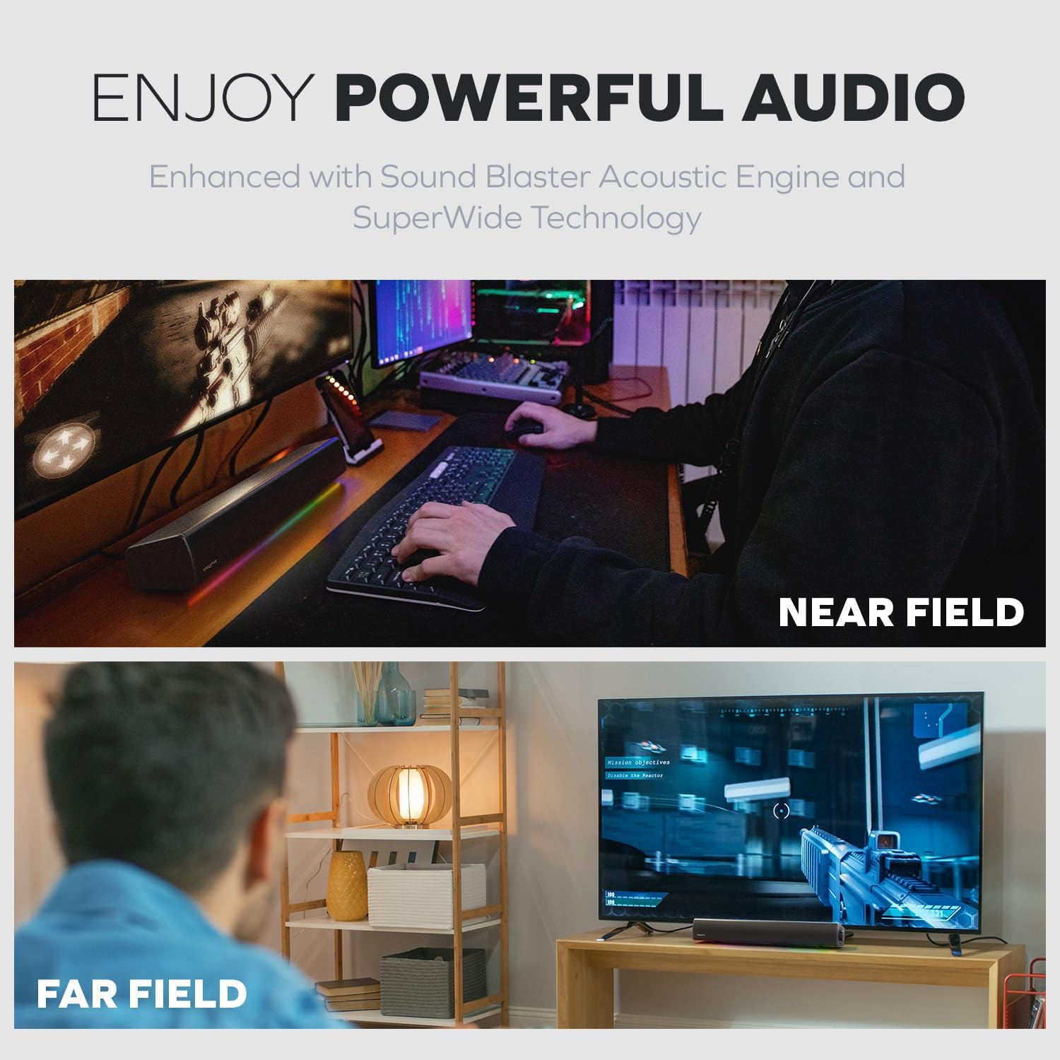 Sound Blaster GS5 RGB Gaming Soundbar with Superwide Technology, Powered via Adapter, up to 60W Peak Power, Bluetooth 5.4, Optical-In, Headphone-Out Port, for PC and TV image number 1