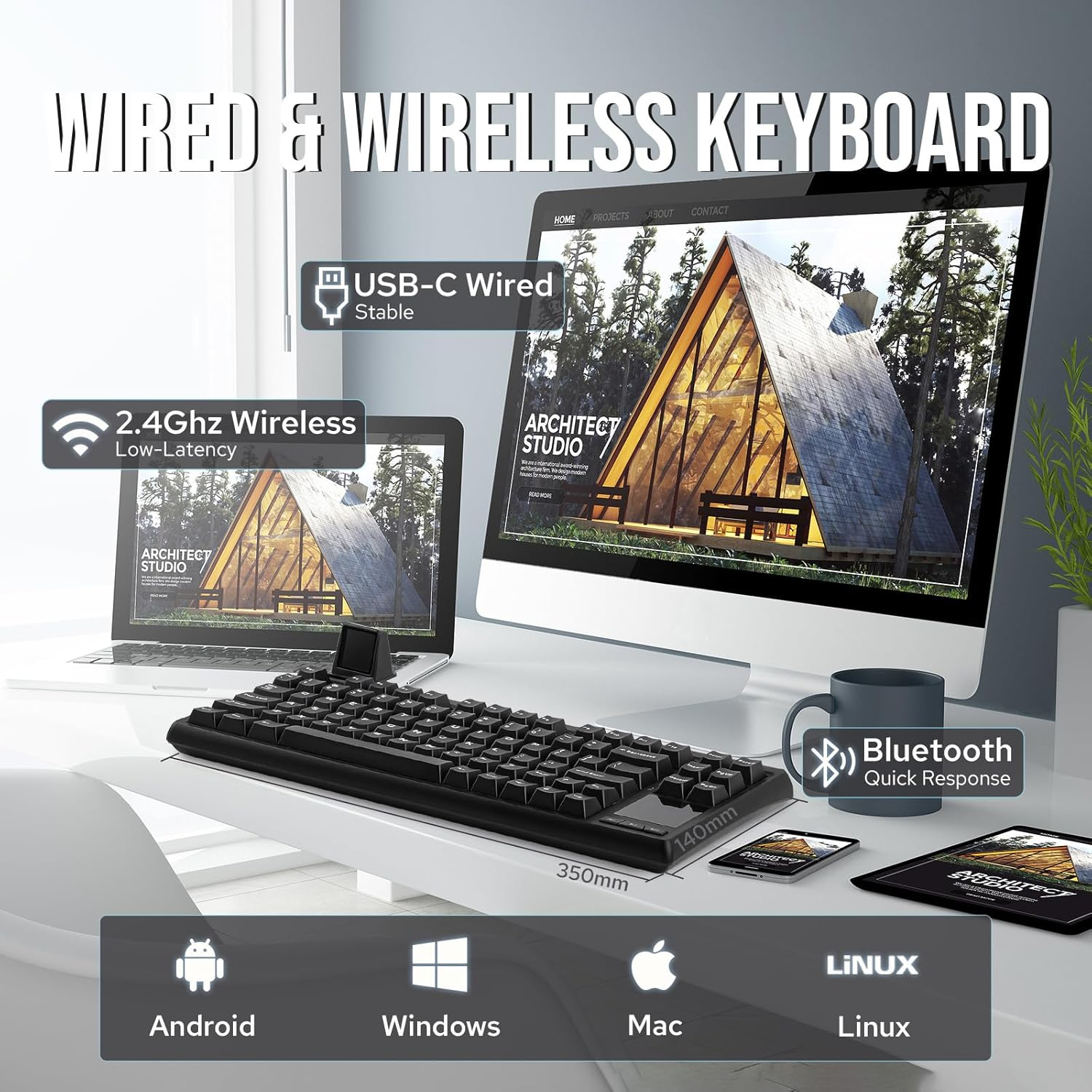 EPOMAKER RT80 Wireless Gaming Keyboard, Tri-Mode 75% Mechanical Keyboard, Hot-Swap Creamy Custom Keyboard, with Touch Screen and Mini Display, NKRO for Office Game (Black, Wisteria Linear Switch) image number 5