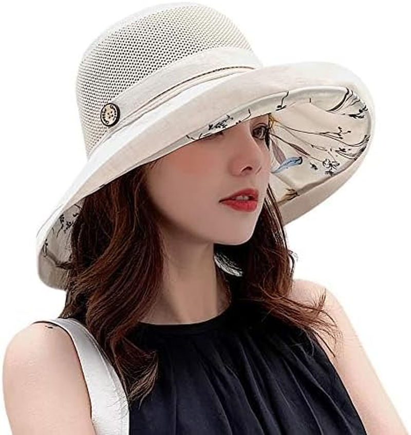 Acemedia Sun Hat for Women, Women Sun Protection Adjustable Sun Hats Summer Beach UV Protection UPF Wide Brim Chin Strap for Hiking, Camping, Garden, Farming, Outdoor Exercise