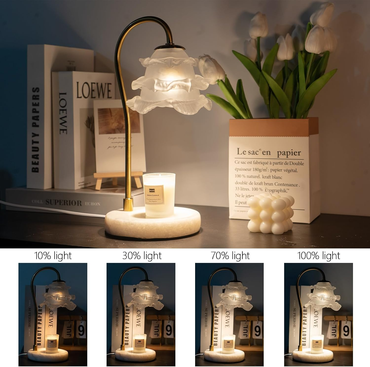 Zycolor Dimmable Candle Warmer Lamp - Adjustable Brightness Wax Warmer with Overheat Protection, LED Candle Holder for Home Decor, Compatible with All Candle Sizes (Send 2 Bulbs) image number 2