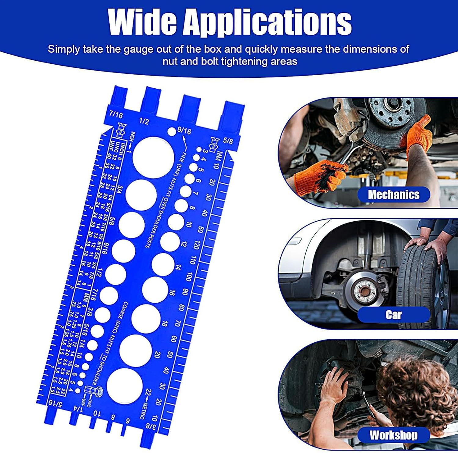 Nut and Bolts Thread Gauge - Screw Pitch Checker Panels, Portable Hand Measuring Tool Rack, Accurate Identification Display, Hardware Pack | Bolts Nuts Screws for Workshop Garage image number 5