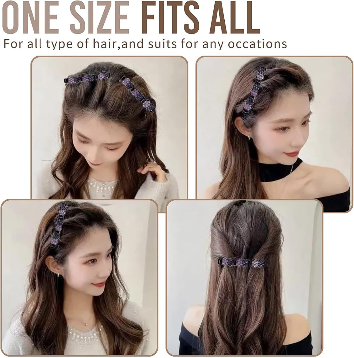 8 Pieces Three Flower Side Hair Clip Crystal Braid Clips for Thick and Thin Hair Hair Accessories for Girls and Women image number 5