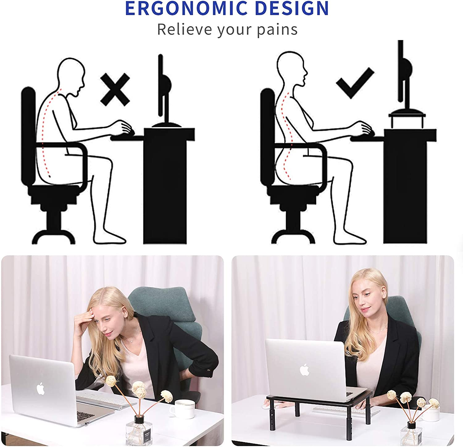 ERGOMAKER Monitor Stand - Height Adjustable Ergonomic Monitor Riser with Vented Metal Platform for Computer, Laptop, Imac, PC, Printer image number 4