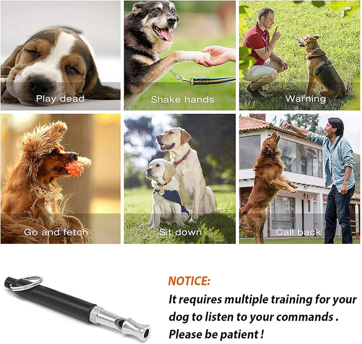 High Pitch Plastic Dog Whistles for Recall Training, Dog Training Whistle with Lanyards and Key Rings image number 6