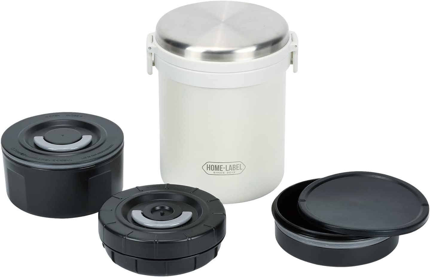 Pearl Metal HB-5667 Lunch Jar, 1000 Lunch Box, Donburi, Full Vacuum, Stainless Steel, Heat Retention, Cold Retention, White, Home Label