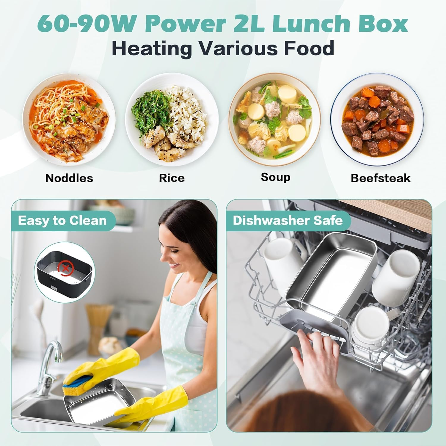 Electric Heated Lunch Box - 2L Portable Food Warmer Lunchbox for Adults Work, Men Women Warming Hot Lunch Box, Stainless Steel Heater Container with Fork Spoon Carry Bag image number 1