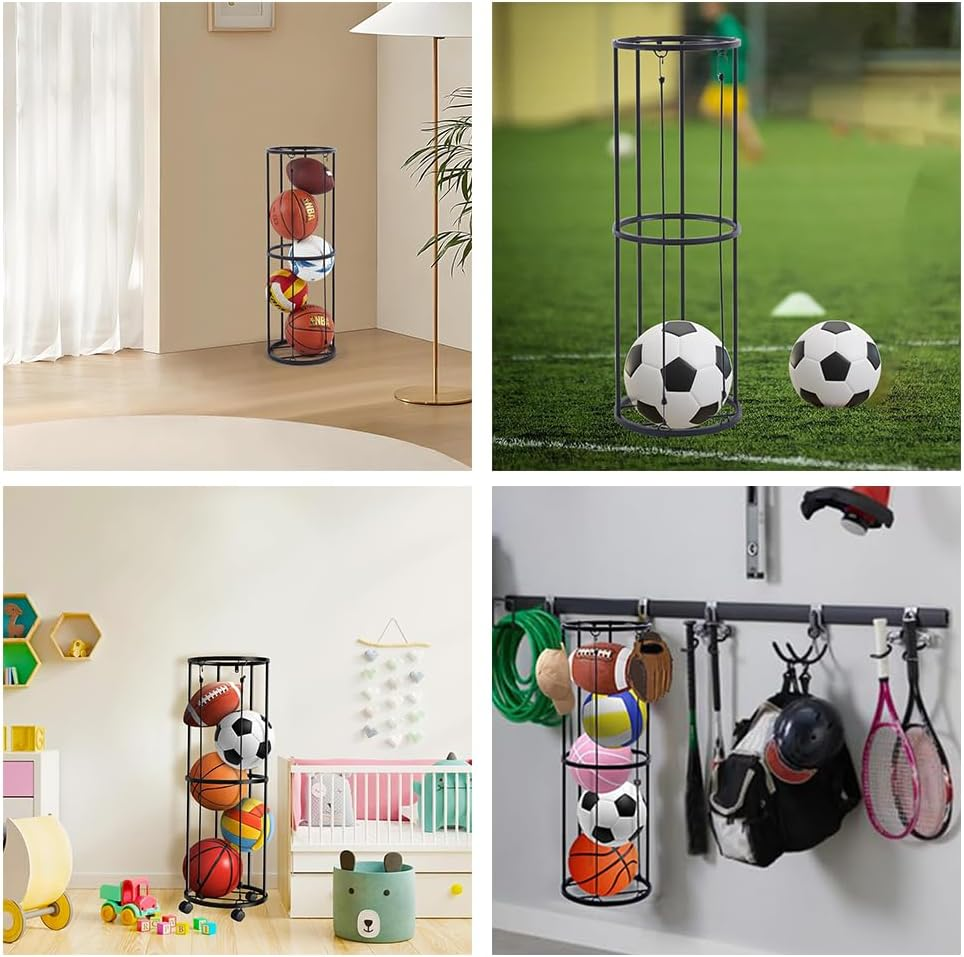 MOTRAIN Wall-Mounted Multi-Sport Ball Rack, Sports Equipment Organizer, Vertical Garage Storage for Basketballs, Soccer Balls & More,Ideal for Gym, School & Home Use image number 5