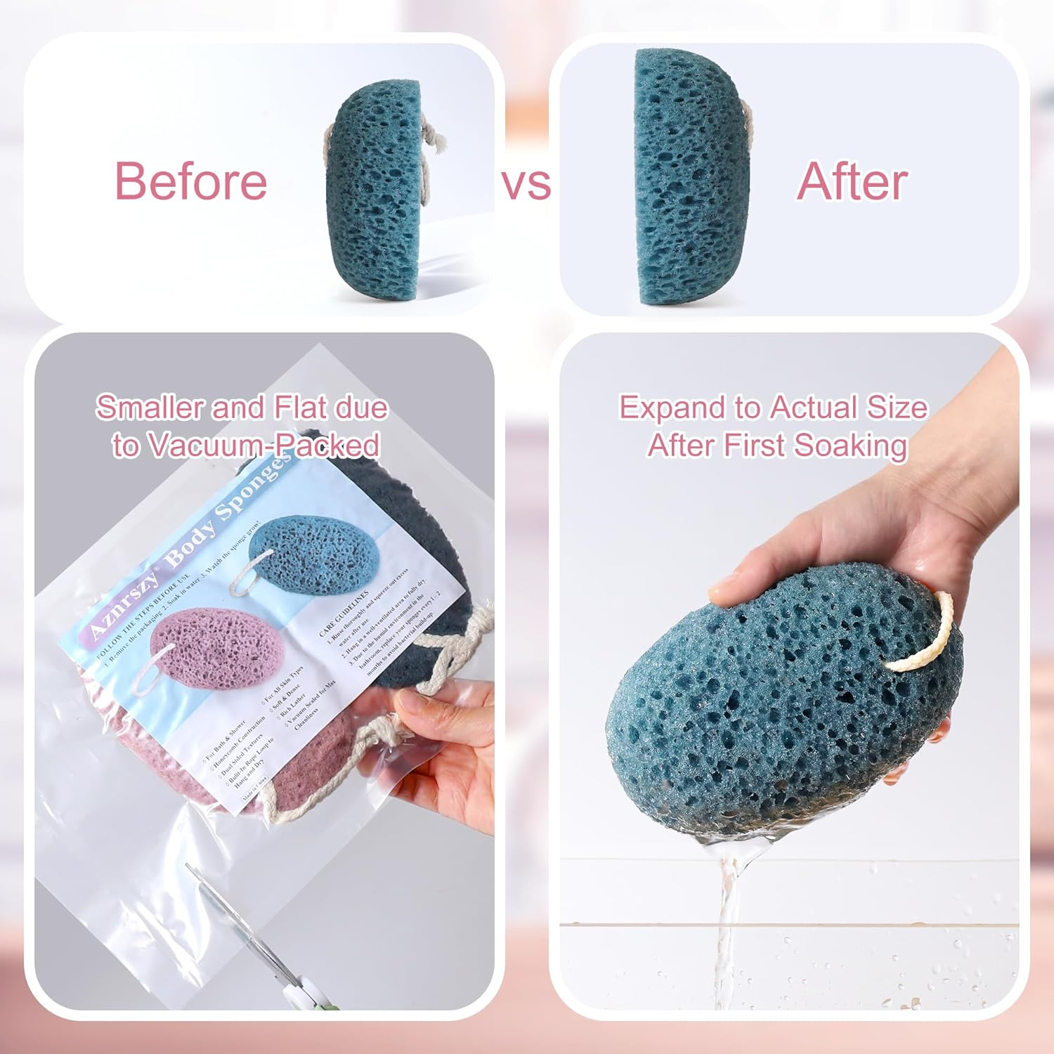 Shower Sponge for Body, 2Pcs Bath Sponges Body Wash, Soft Loofah Puff Foam Sponges Gentle Cleansing & Exfoliating for Women Men All Skin Types image number 2
