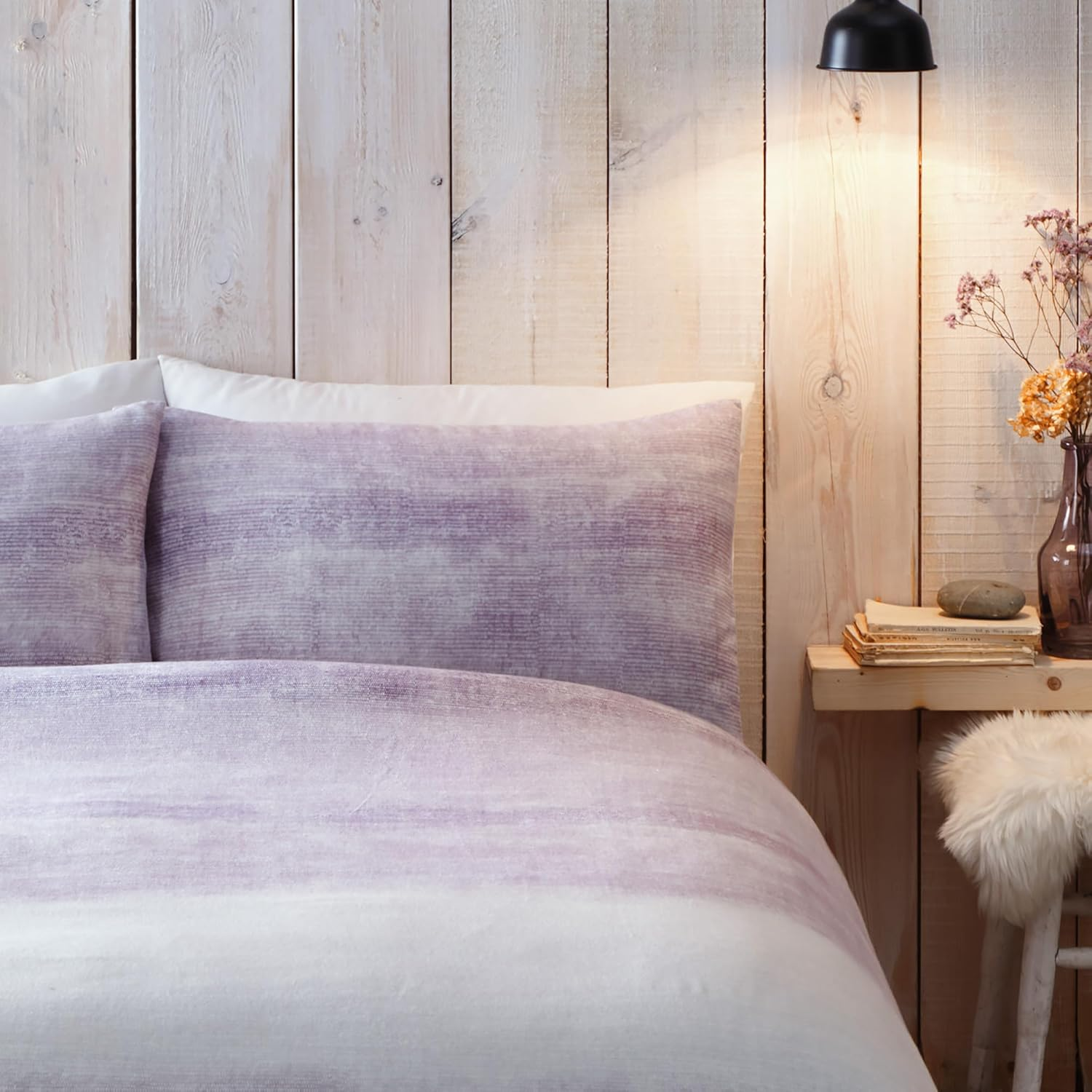 Appletree - Mauve Purple Dye Duvet Cover - Double Bedding Size (200 X 200Cm) - Faded Dye Red Stripe Bedding - Soft 100% Brushed Cotton - Red Gradient Duvet Cover Sets - Heavy Weight - Anson Collection