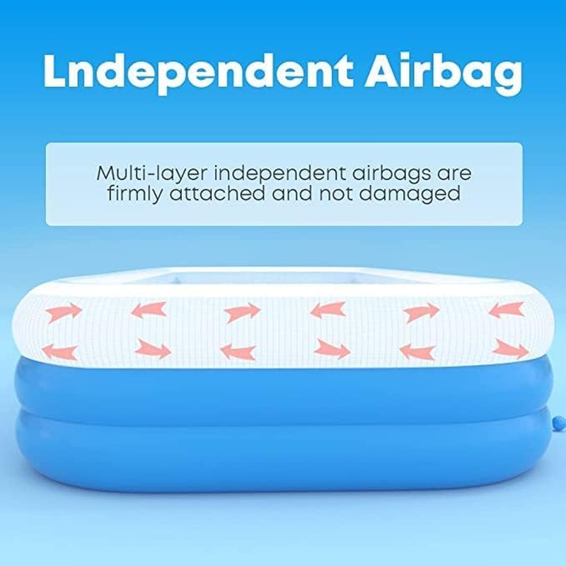 Kids Inflatable Playing Pool, 180Cm Kids Adult Family Rectangular Swimming Pool with Inflatable Soft Floor for Backyard, Garden, Indoor (Blue) image number 4