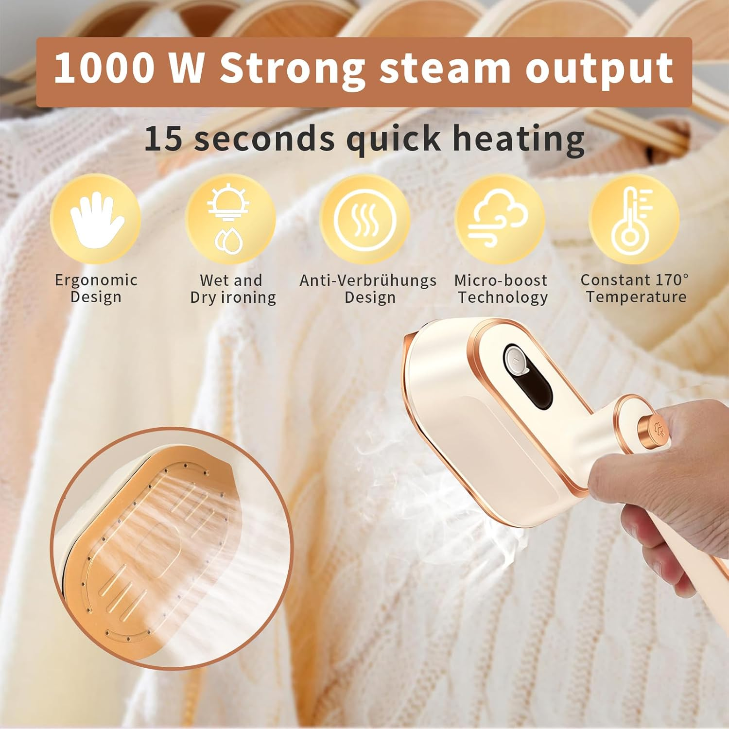 Yoawllty Garment Steamer, Mini Travel Iron, Handheld Portable Steamer for Clothes, Small Clothing Steamer, Steam Iron, Travel Essentials Gift image number 4