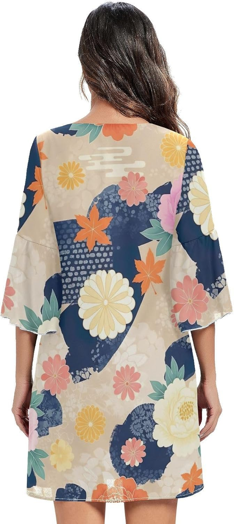 Japanese Florals Peonies V Neck Line Dress Printed Line Maternity Dress image number 2