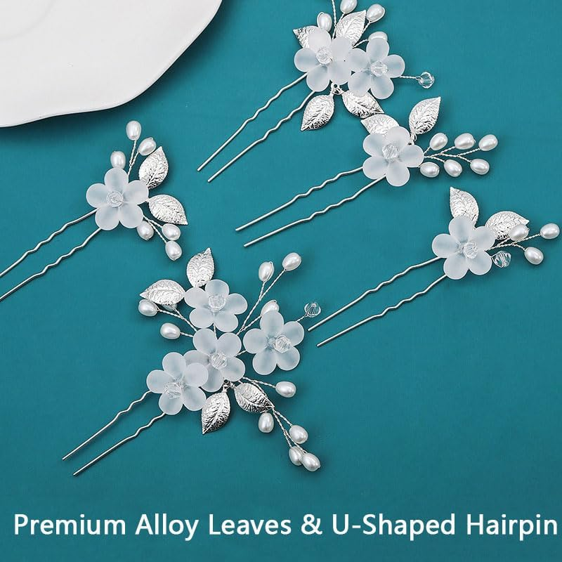 5Pcs Bride Wedding Hair Clips Wedding Flower Hair Pins Bride Hair Accessories for Women Girls Brides Bridesmaids（10 * 8Cm/3.9 * 3.1In) image number 4