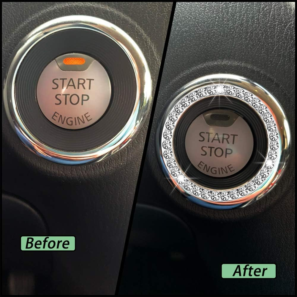 Anourney Silver Bling Crystal Rhinestone Car Engine Ignition Button Ring, Emblem Sticker, Girly Car Interior Accessory Decoration for Push to Start Button Cover, AC Control Knob,Car Shift Cover&hellip; image number 4