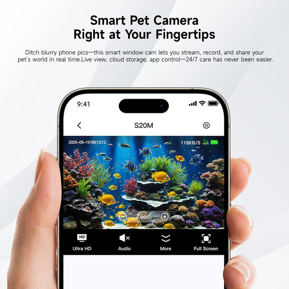 2K HD Aquarium & Terrarium Wifi Pet Camera,140&deg; Wide-Angle Anti-Glare & Anti-Reflection,Night Vision for Fish & Reptiles,Two-Way Audio,Glass-Mount Enclosure Monitor,Ai-Powered Detection,24/7 Recording