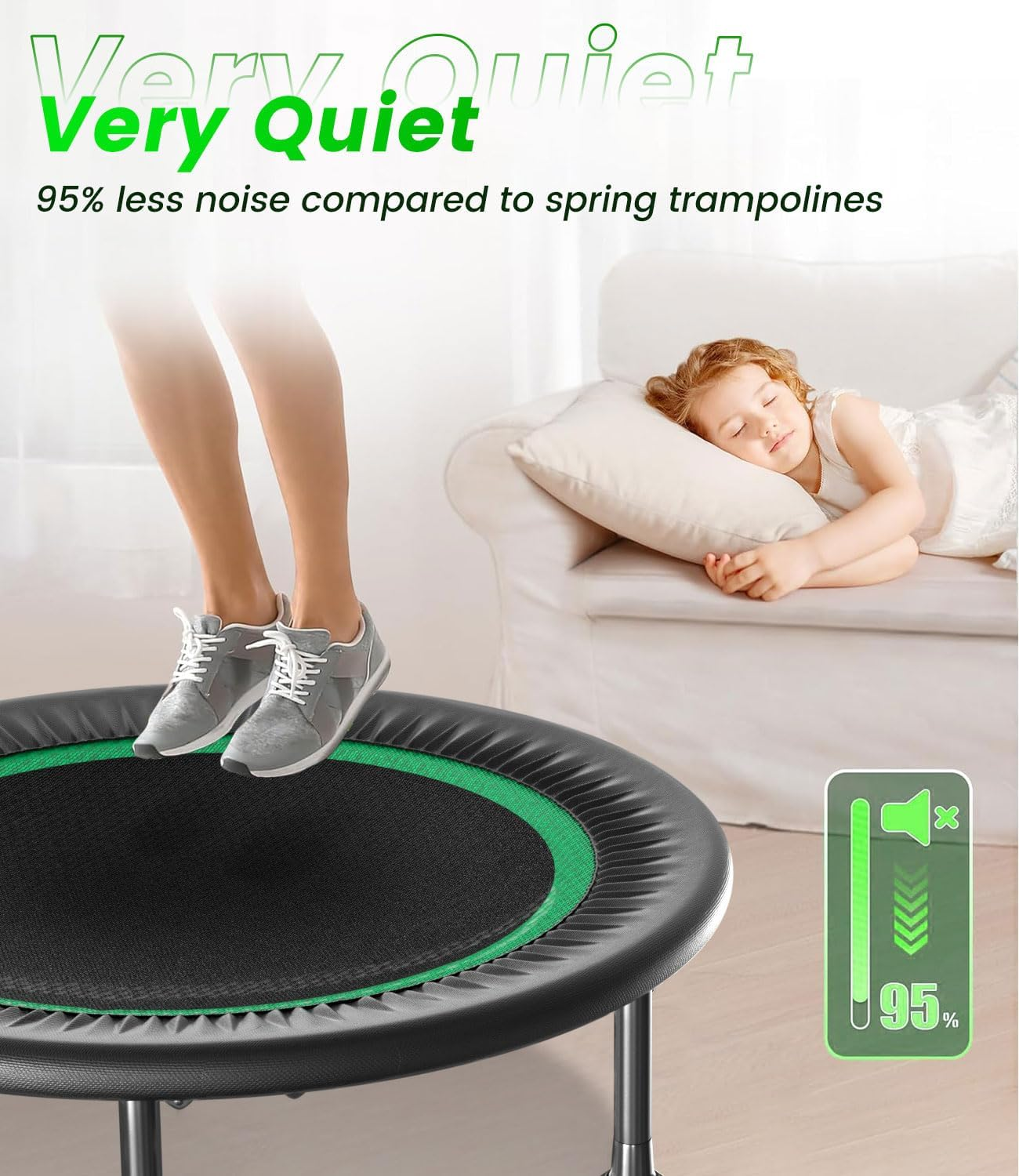 Mini Trampoline for Kids Adults - 48" Foldable Fitness Rebounder Mini Trampolines image number 1