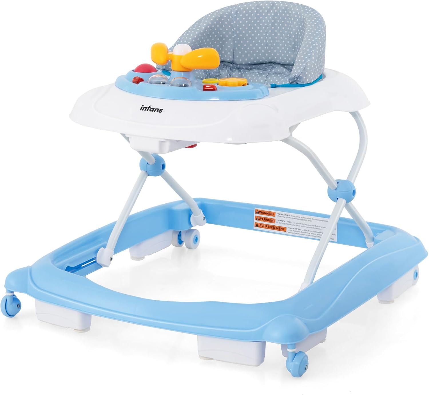 INFANS Foldable Baby Walker, 3 in 1 Toddler Walker Leaning-Seated Walk-Behind with Removable Music Tray, Adjustable Height, Washable Seat Cushion for Boys and Girls (Checkerboard)