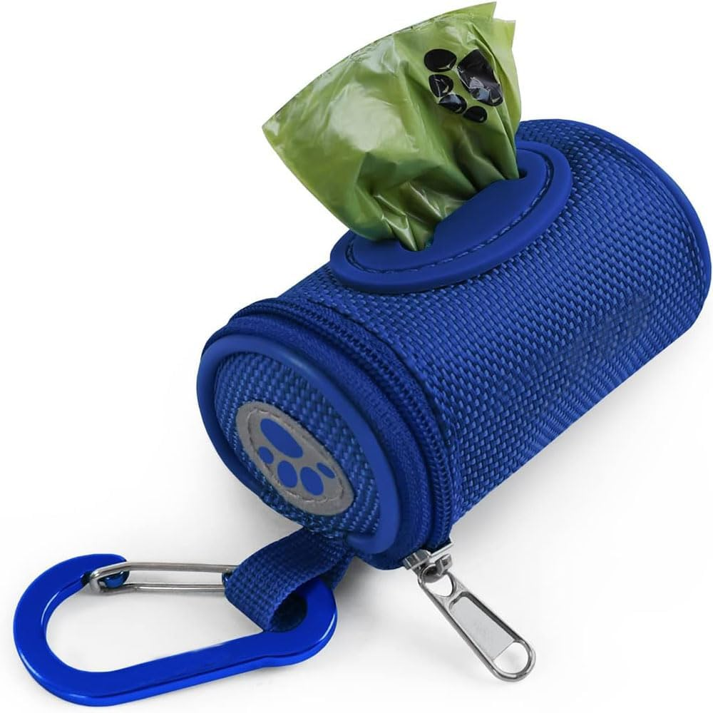 Dog Poop Bag Holder Dispenser for Leash, Compact Waste Bag Organizer and Carrier with 1 Roll Eco, Friendly Pet Trash Bags, Hands Free Doggy Poop Bag Clip for Walking, Training, Travel