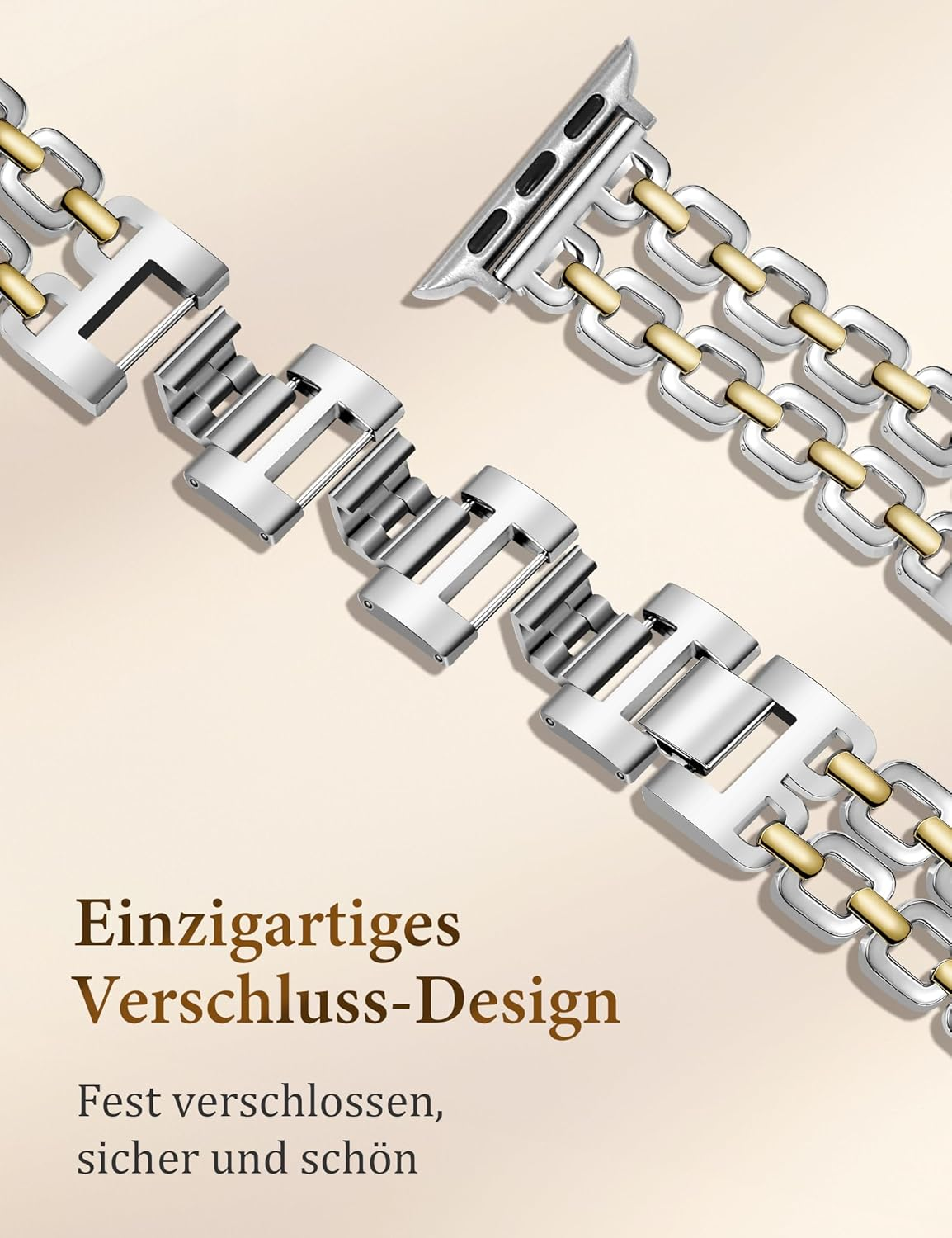 Gold- Und Silber-Armb&auml;nder F&uuml;r Damen, Kompatibel Mit Apple Watch 38/40/41/42/44/46/49Mm. Verstellbares Metallarmband, Schickes, H&uuml;bsches Kettenarmband F&uuml;r Die Iwatch Series 11/10/9/8/7/6/5/4/SE/3/2/1 image number 3