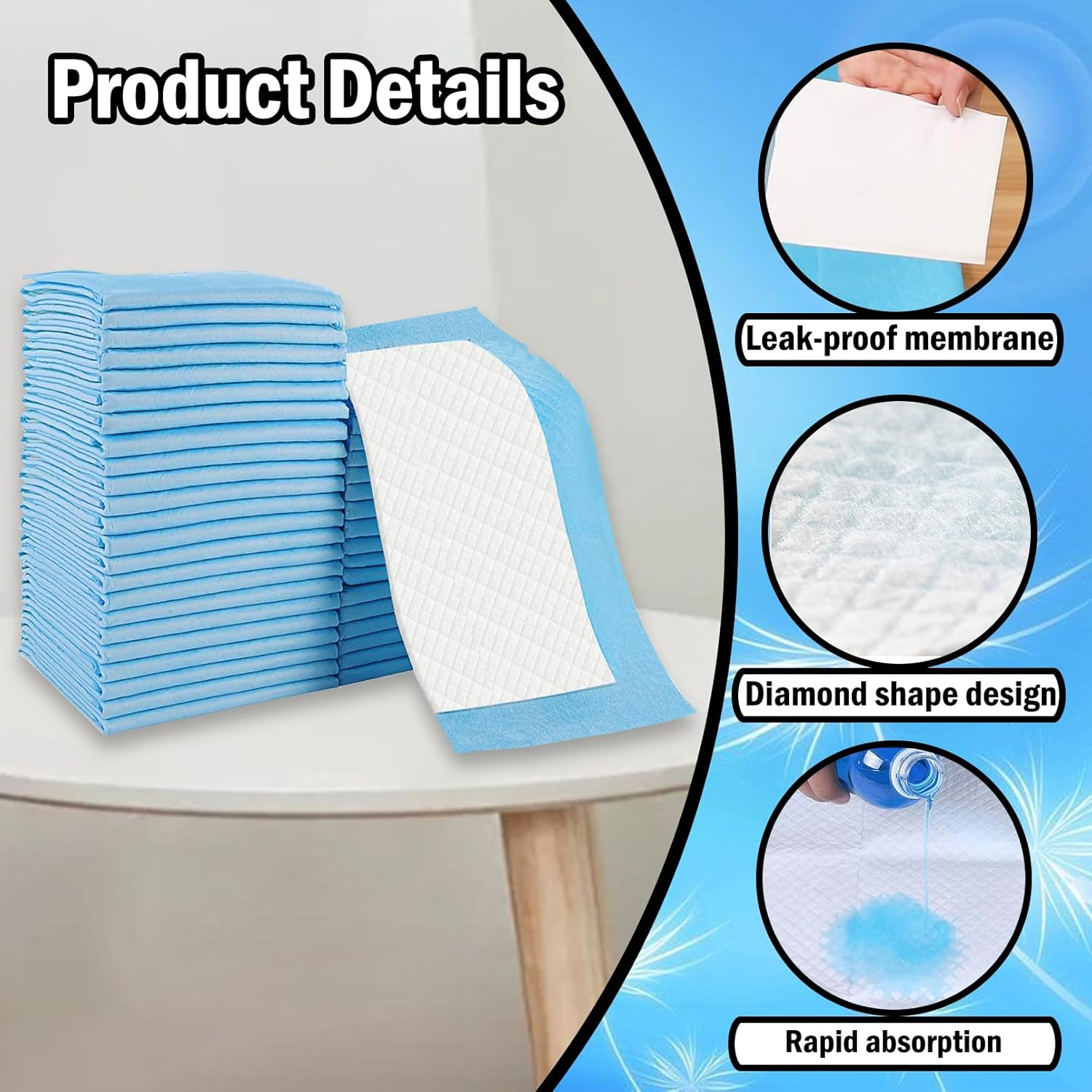 100 Pack Disposable Changing Pad,High Absorbent Diaper Waterproof Leak Proof Changing Pads image number 3