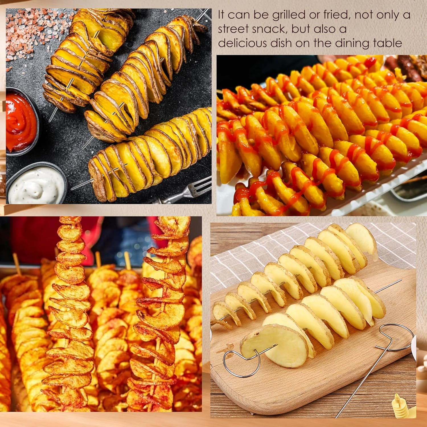 EKIND Tornado Spiral Potato Cutter Manual Slicer, Multi-Function Hand-Cranked Vegetable Spiralizer with 4 Stainless Steel Sticks, Smooth Handle, Anti-Slip Base, for Green Melon, Radish, Spiral Tower image number 1