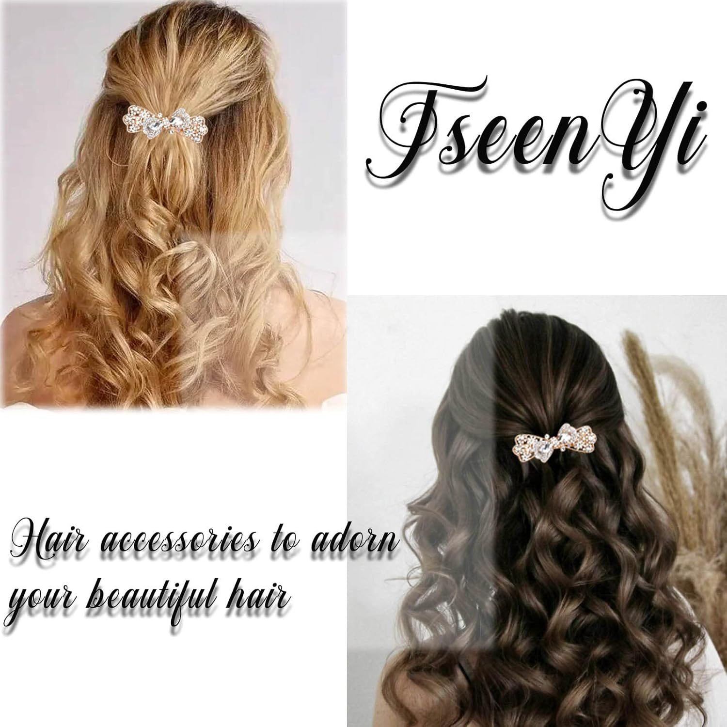 Tseenyi Crystal Bow Hair Clip Rhinestone Wedding Hair Clip Shiny Bridal Rhinestone Headwear Hair Clip Gold Crystal Women and Girls Gifts (Transparent Crystal) image number 5