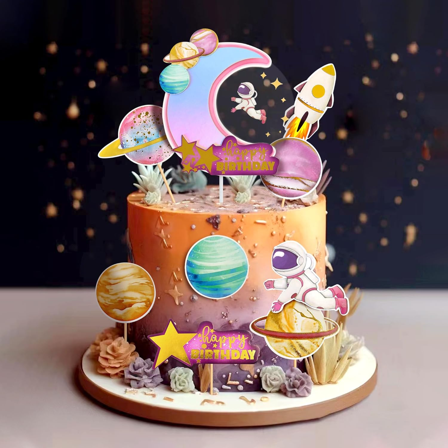 10 Pcs Space Cake Topper, Planet Astronaut Earth Cupcake Picks Space Theme Kids Baby Shower Party or Birthday Party Cake Decorations - Blue image number 2