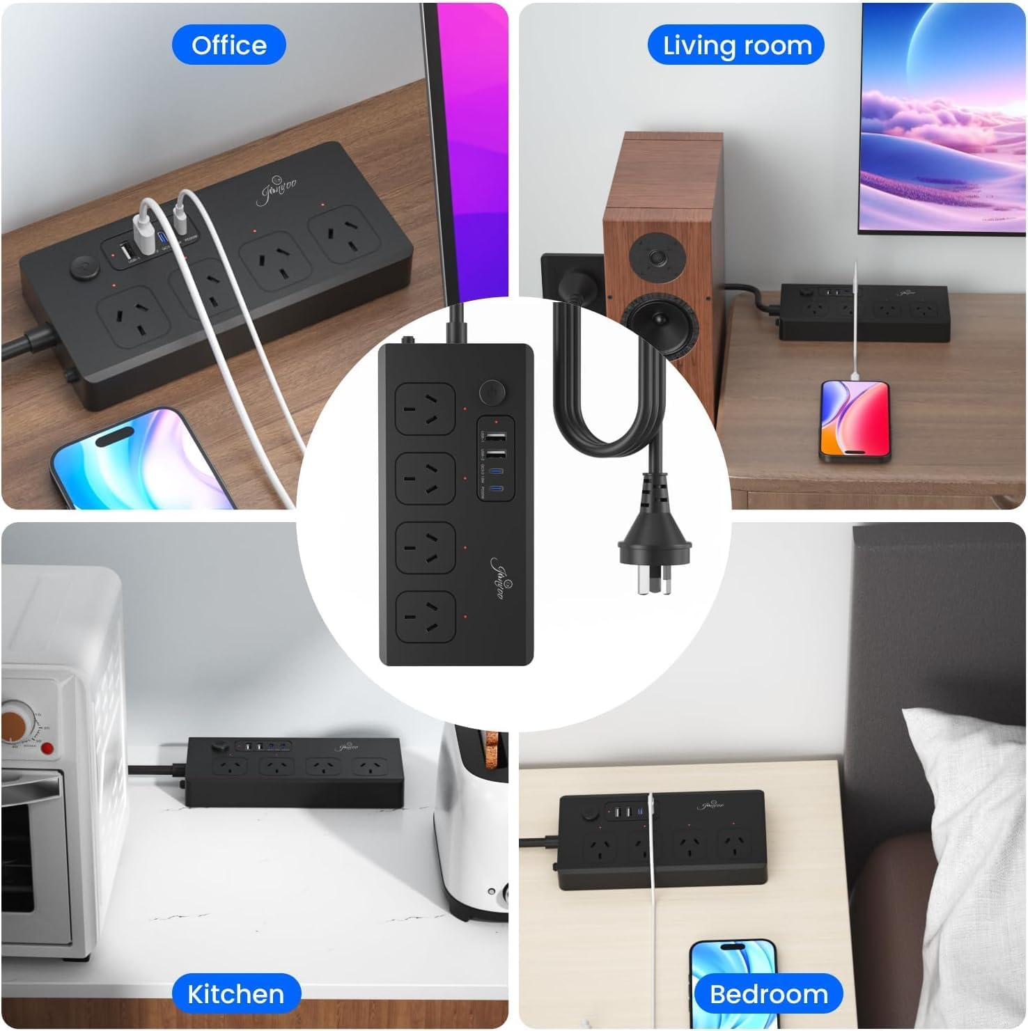 Useelink Wifi Smart Power Strip, Power Board with 4 Outlets and 2 USB Ports & 2 Type C, Timer Schedule,Voice & APP Remote Control, Compatible with Alexa & Google Assistant,1.5M Extension Lead, Black image number 1