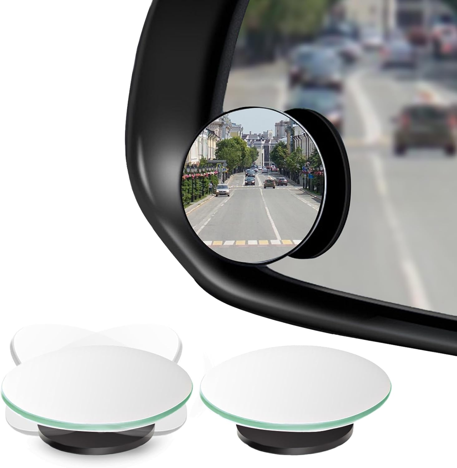 Blind Spot Mirror, 2" round Frameless Convex Rear View Mirror, 360 Degree Rotatable Car Blind Spot Mirror for Cars SUV Trucks, Pack of 2 image number 3