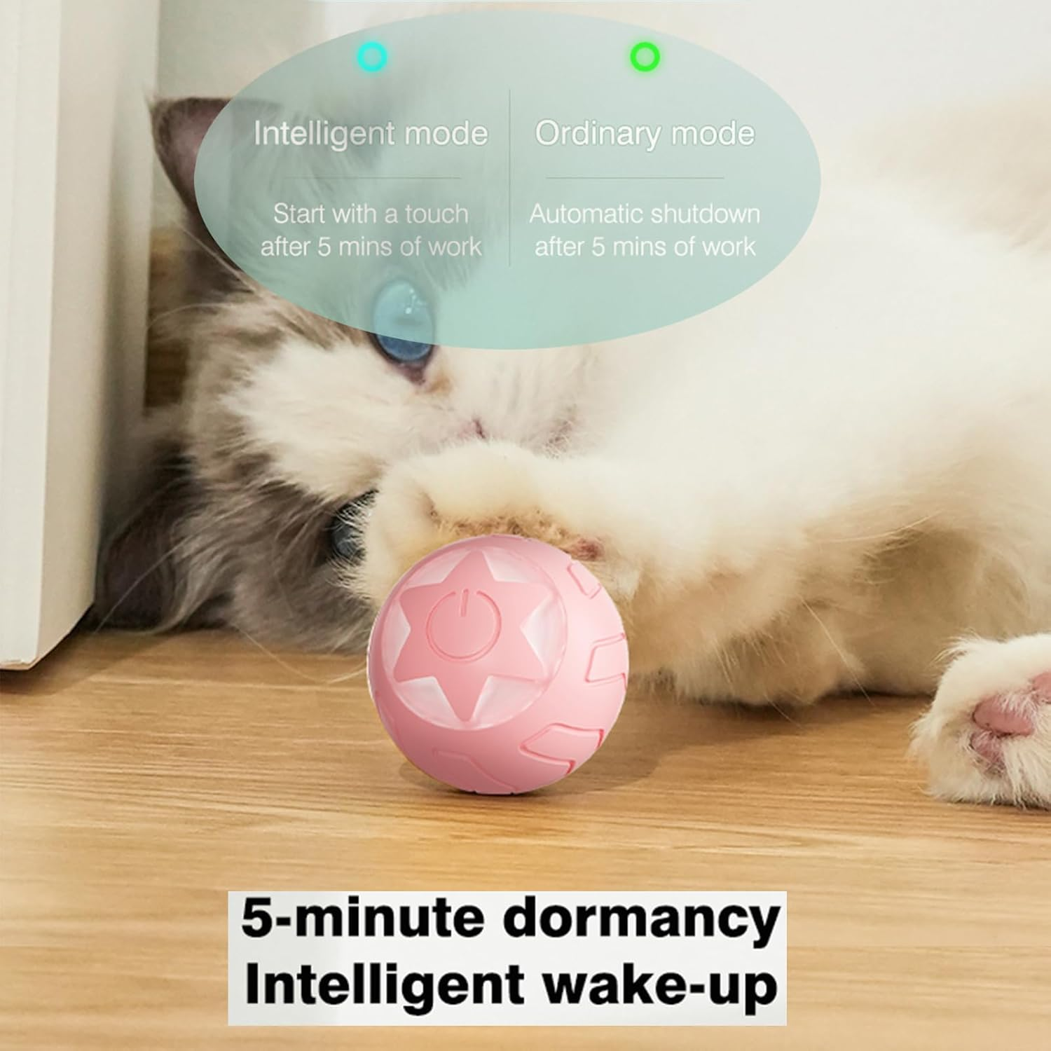 Interactive Cat Ball Toy - USB Rechargeable, Intelligent Automatic Moving Rolling Ball for Cats, Quiet Indoor Pet Toy with LED Lights, Puzzle Fun Pet Toy (Pink) image number 5