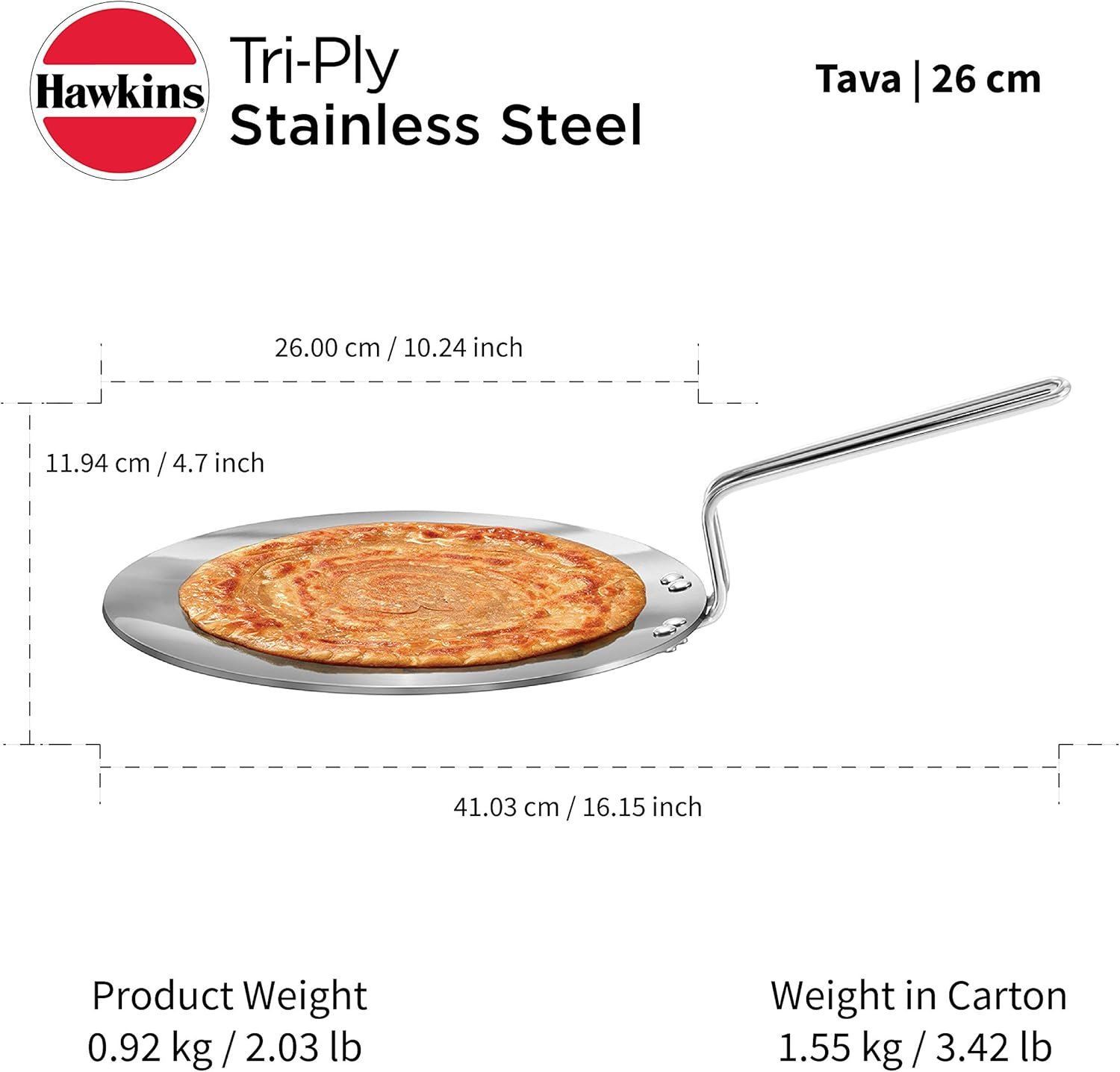 Hawkins Tri-Ply Stainless Steel Tava, 26 Cm Diameter image number 5