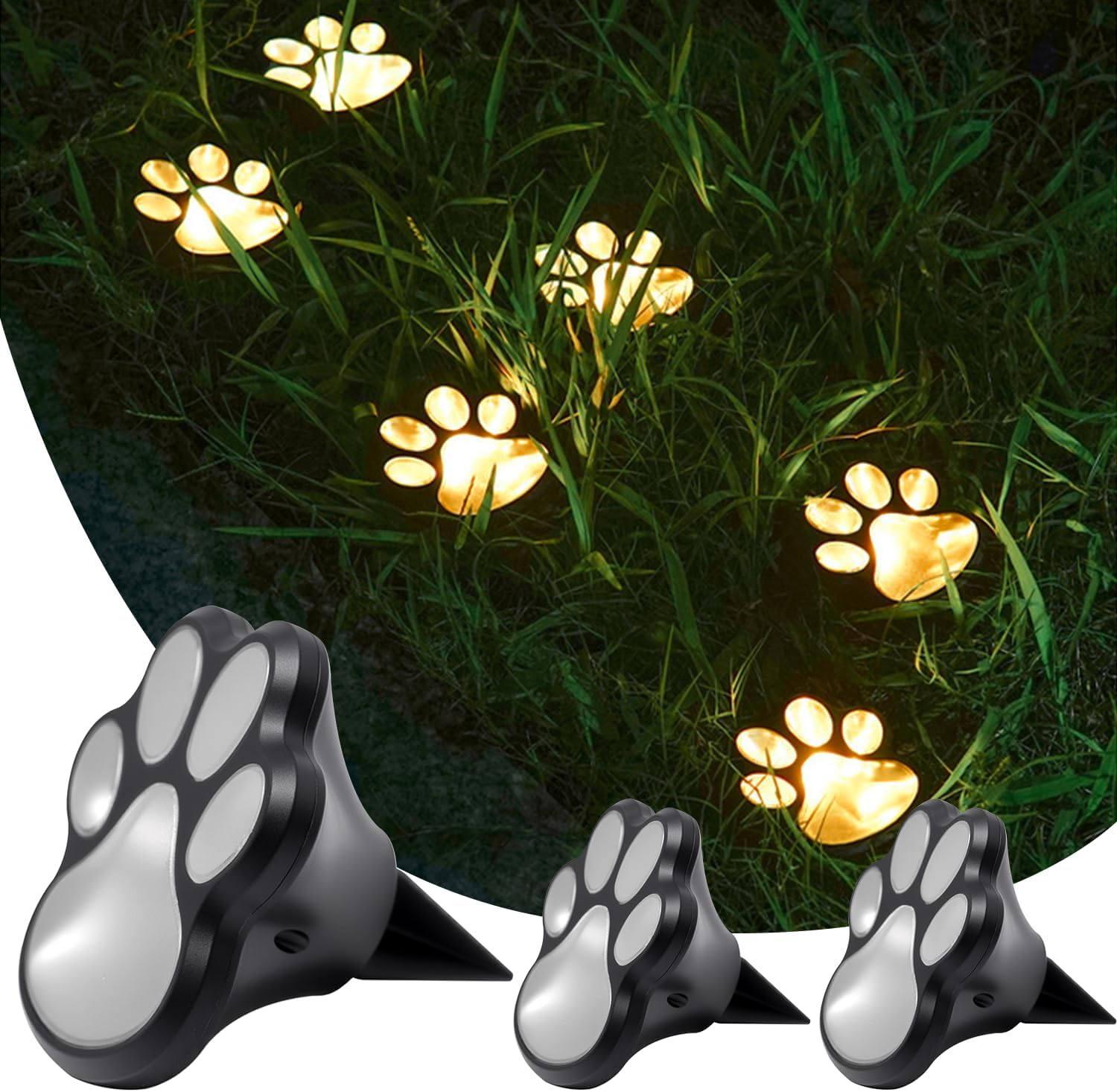 Solar Lights Outdoor, Cat Puppy Animal Paw Print Lighting Fixture, Wireless Garden Lights Water Resistance for Pathway, Lawn, Yard, Patio, Walkway, Memorial Garden Decorative（Warmwhite Pack of 3） image number 2