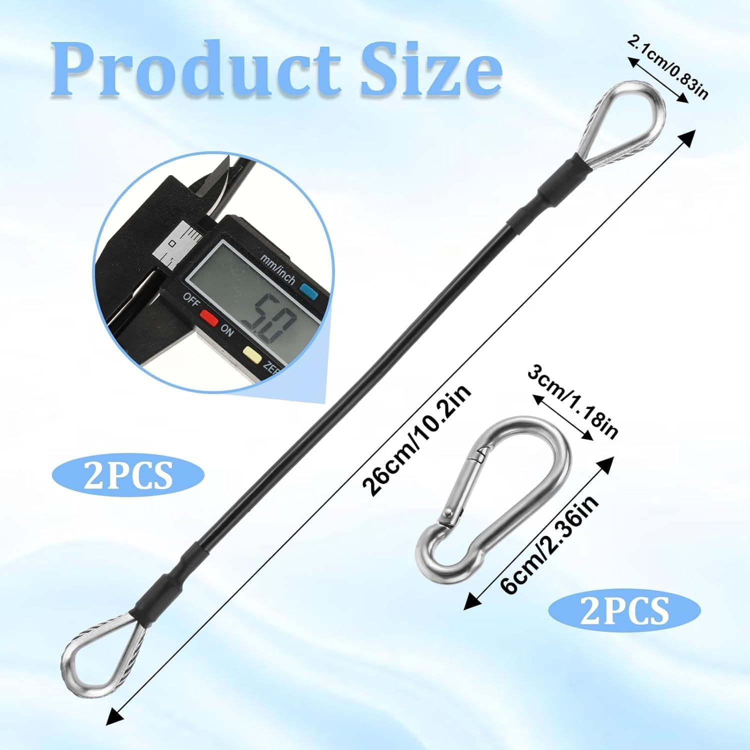 Lexziuo 2PCS Gym Cable Extension Strap with Carabiner, Fitness Pulley Workout Cable for Cable Machine, Home Gym Accessories & Strength Training Equipment, Stainless Steel Connector image number 5