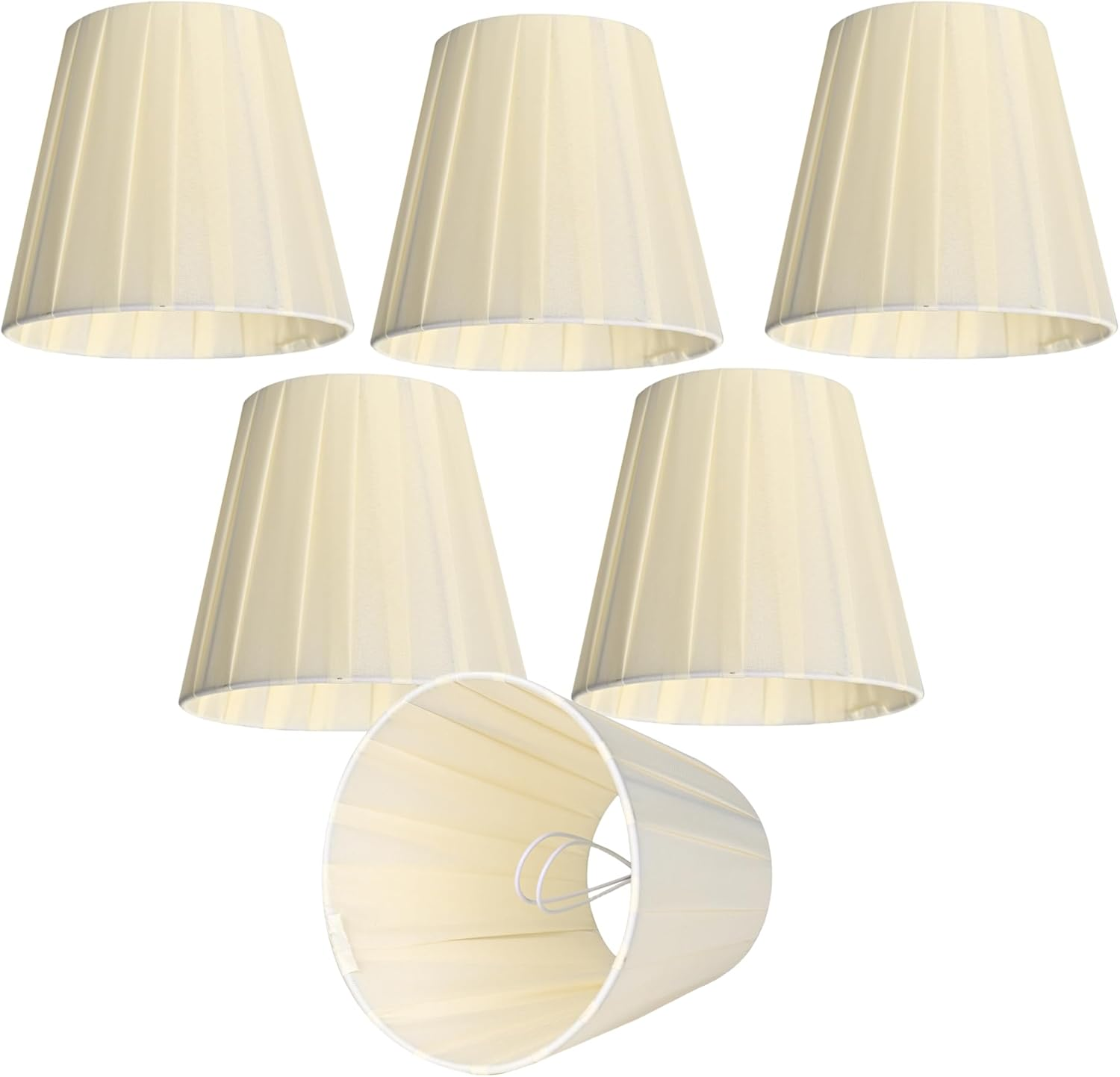 Clip on Lamp Shades Set of 6, Pleated Beige Small Empire Fabric Replacement Shades for E14 Candelabra Bulbs &ndash; for Chandeliers, Wall Sconces & Table Lamps