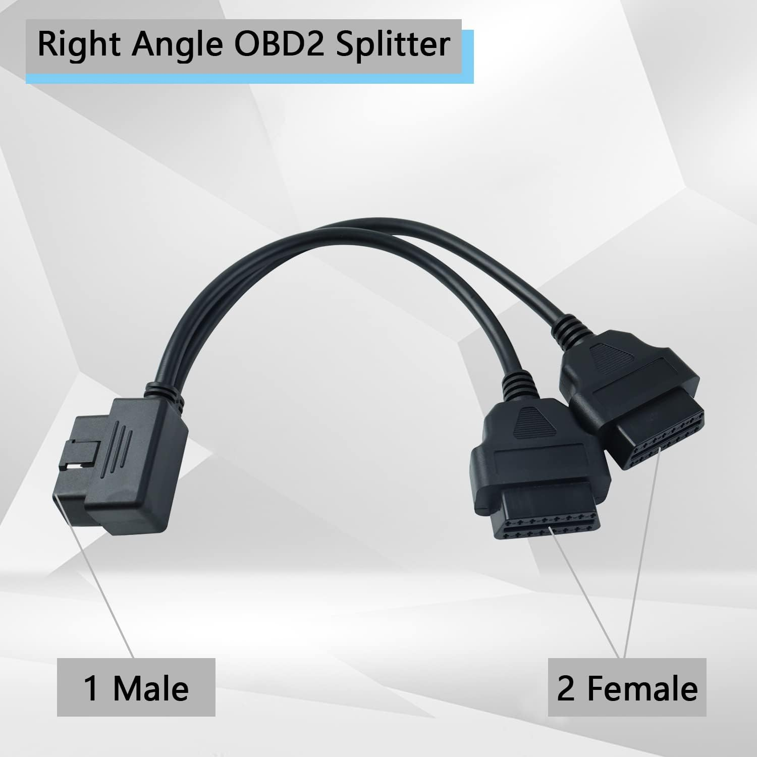 OBD2 Right Angle Splitter Y Cable Male Splitter to 2 Female Extension Cable 30Cm/12 image number 2