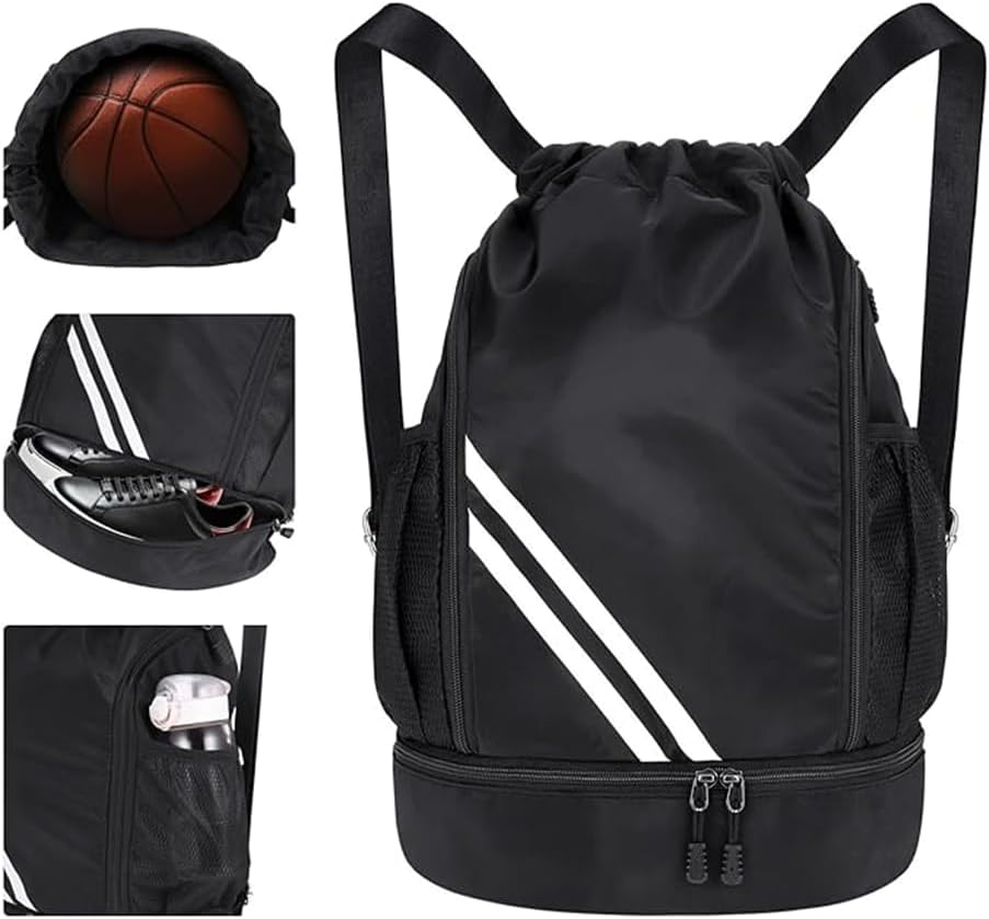 Water Resistant Drawstring Backpack with Shoe Compartment and Side Mesh Pockets for Gym and Sports - Suitable for Both Women and Men image number 4