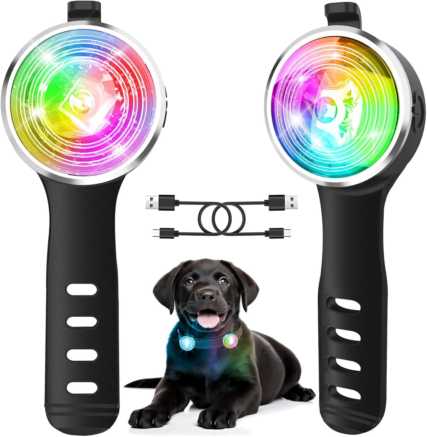 Tubasion 2-Pack Dog Lights for Night Walking, Upgraded 8 Modes Rechargeable Dog Collar Lights for Nighttime Clip On, IP66 Waterproof and Silicon Band Safety Lights for Dog Collars image number 1